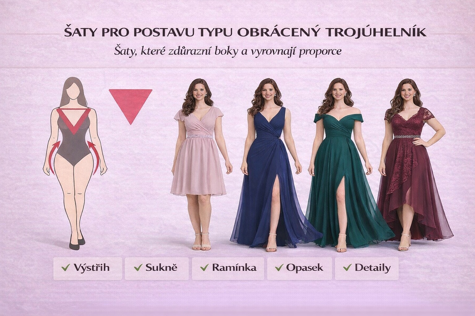 ŠATY PRO POSTAVU TYPU OBRÁCENÝ TROJÚHELNÍK